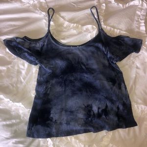 Cute tie dye blue and white top